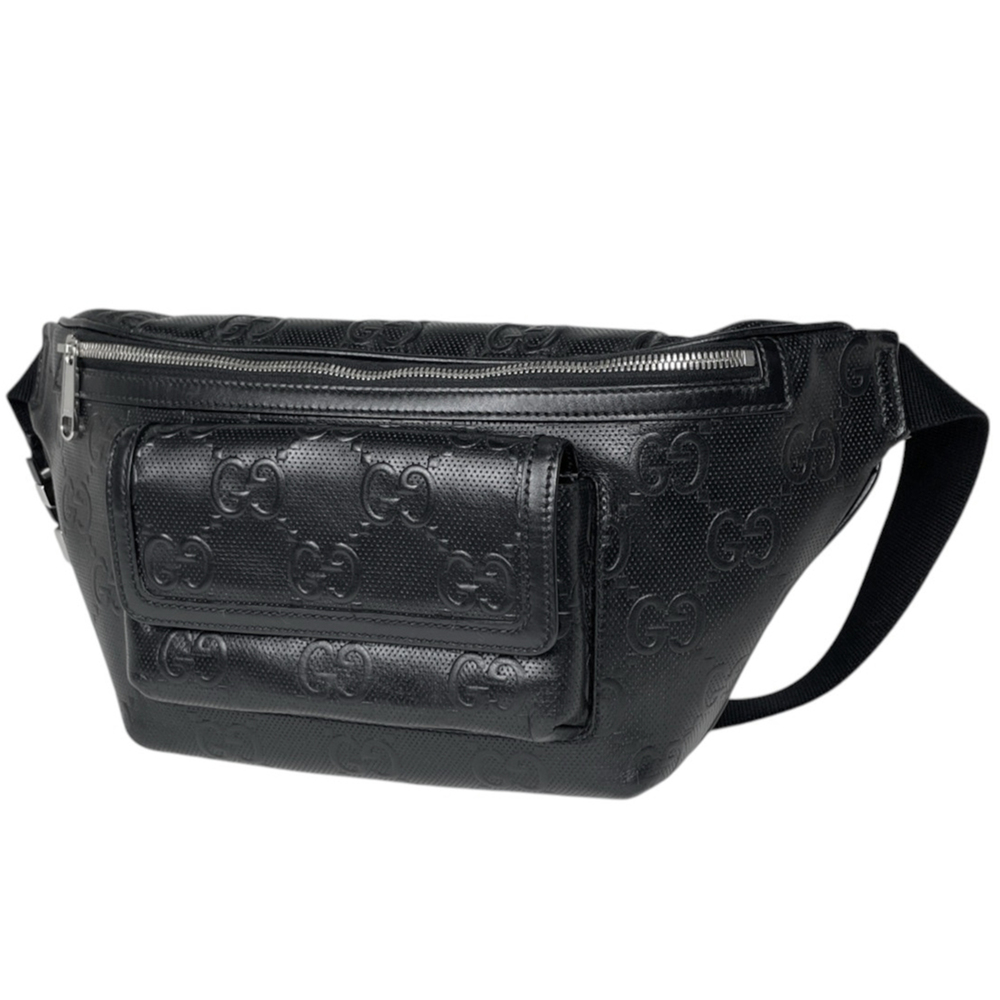 Gucci GUCCI Body Bag GG Embossed Belt Waist Leather Black 645093 Men's